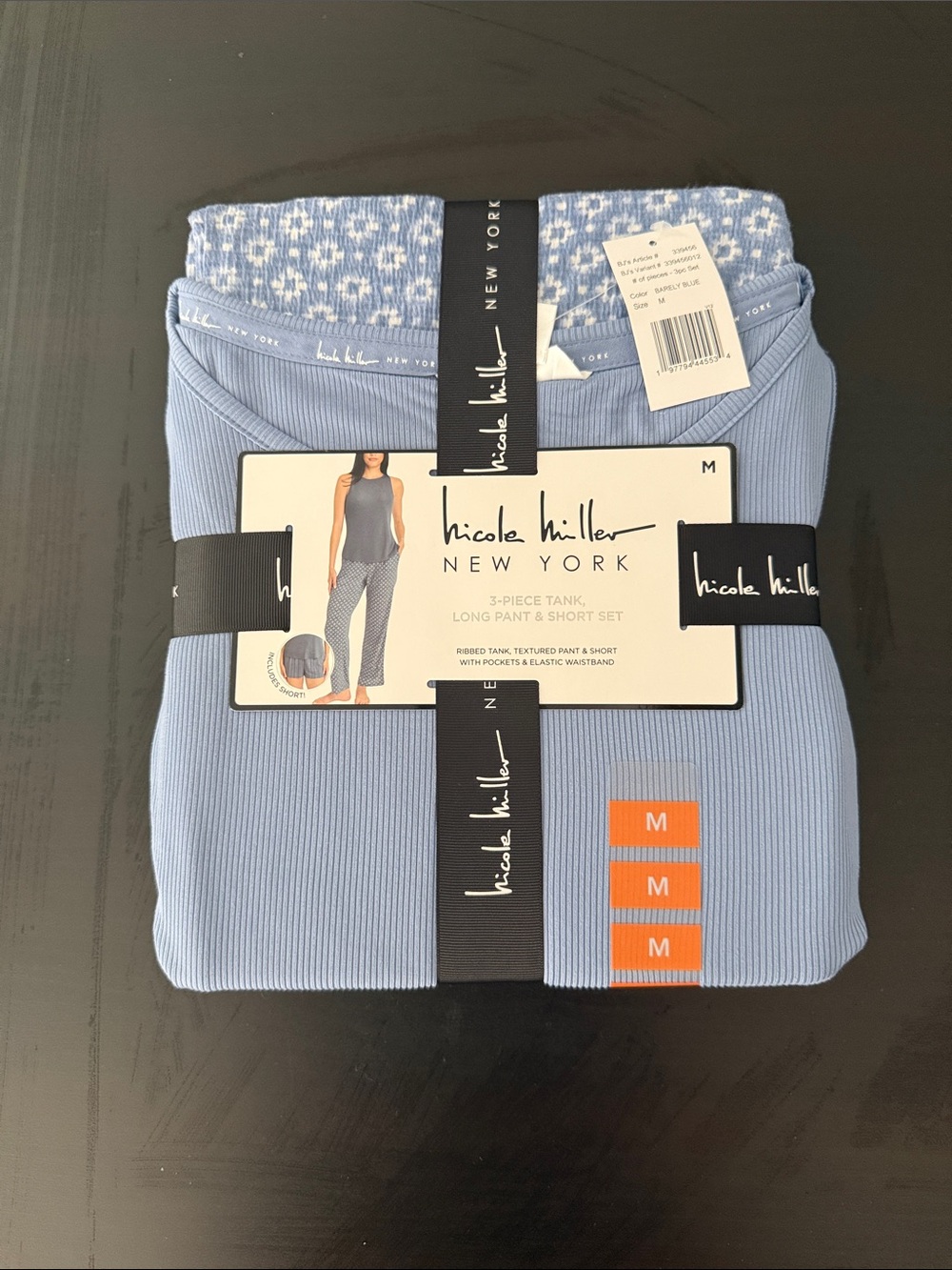 Nicole Miller Light Blue 3-Piece Tank, Long Pant & Short Set - M